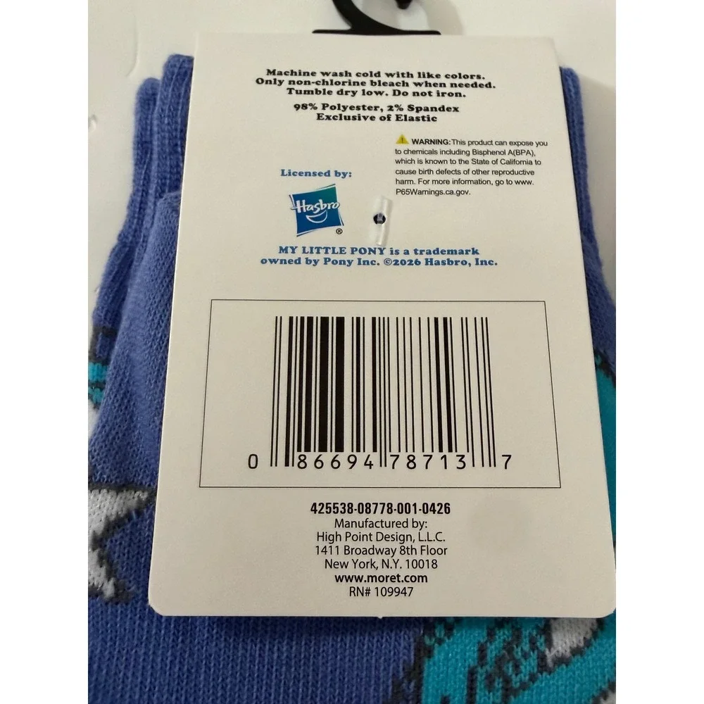 My Little Pony Crew Socks 2 Pair Set Blue Grey Hasbro Shoe Size 6.5-12 NEW